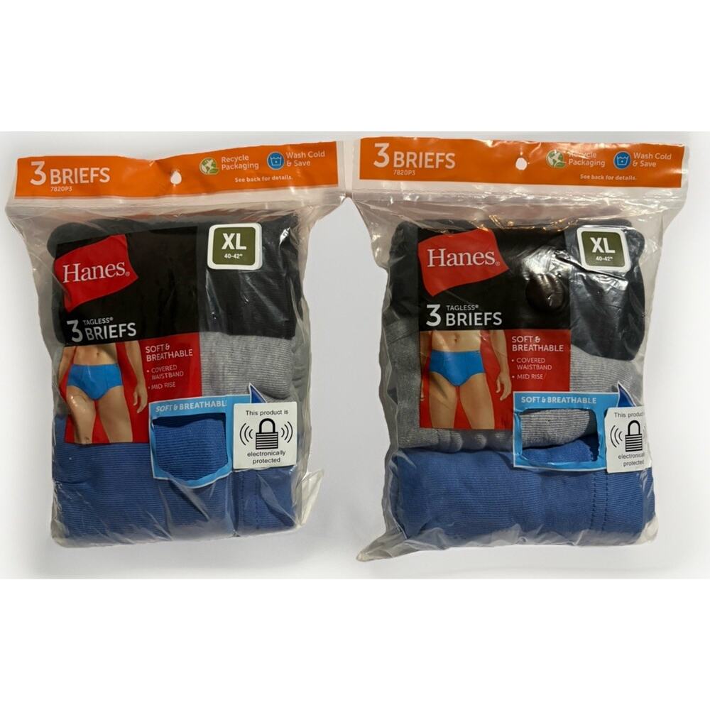 Hanes Mens Tagless Briefs 2x 3 Pack 6 Total Size XL 40-42 Breathable Cotton NEW